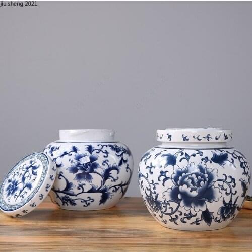 European Style Blue and White Porcelain Tea Pot Large Container Household Food Container Ointment Coffee Bean Storage Home Decor