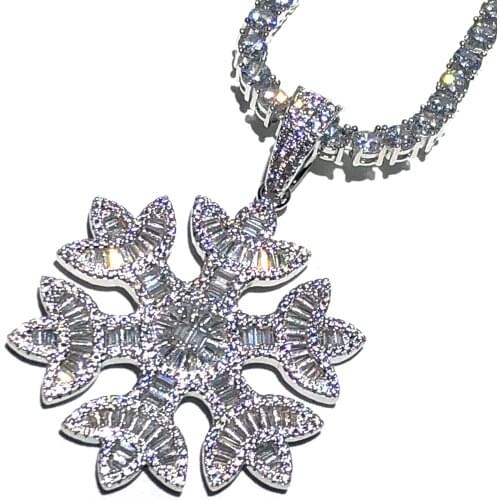 Snowflake pendant baguette stone and white cz