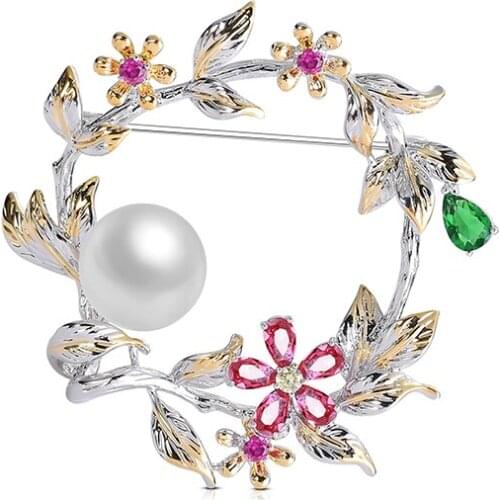 Gorgeous Personality Colorful Copper Brooch Pearl Wreath Copper Zircon High Quality Dress Backpack Dress Jewelry Accessories