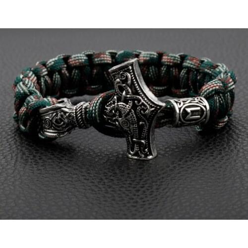 Vintage Norse Viking Bracelets Scandinavian Rope Bangles Thor Mjolnir Hammer Paracord Amulet Rune Knot Men Jewelry Gifts