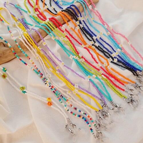 Crystal Color Flowers Hand-woven Jewelry Rice Beads White Ladies Non-slip Mask Chain Black Glasses Chain