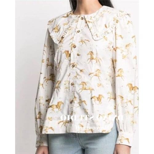 Women Shirt 2021 Spring and Summer New Womens Stitching Lapel Shirt with Buttons