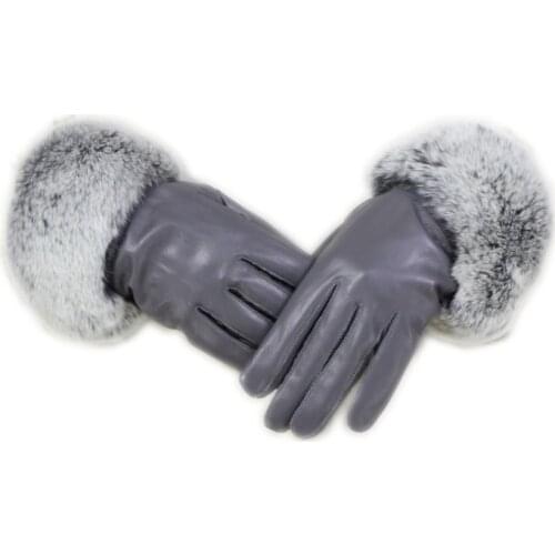 High-grade genuine leather gloves lady warm thickening large rex rabbit fur sheepskin mittens womens winter mittens