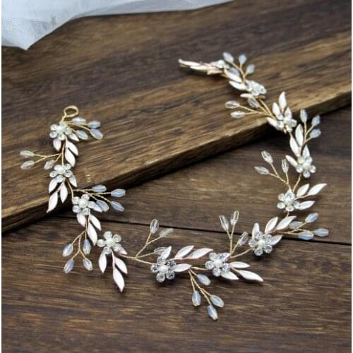 Crystal Beads Leaves Handmade Bride Hairband Headpiece Bridal Headband Hair Jewelry Tiaras Wedding Hair Accessories for Women