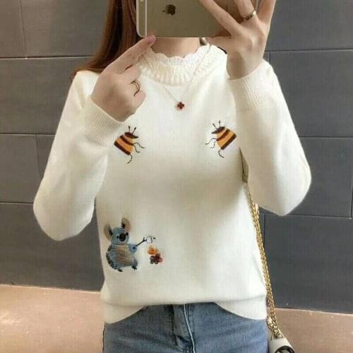 2019 Women Pullover Fashion Sweater Casual Long Sleeve O Neck Lace Patchwork Sweater Tops Tunic Loose Pull Femme Female Tops