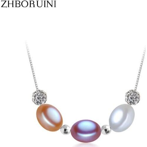 ZHBORUINI Pearl Necklace Natural Freshwater Pearl Multicolour Pearl Necklace Pendant Pearl Jewelry 925 Sterling Silver Jewelry