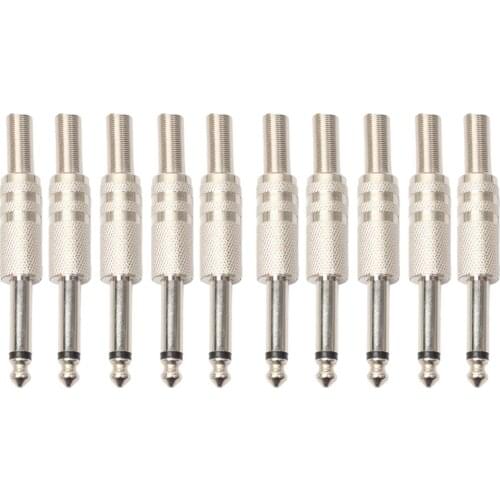 10 Pcs 6.35mm Monaural Plug Audio Adapters Connectors for Microphone Parts