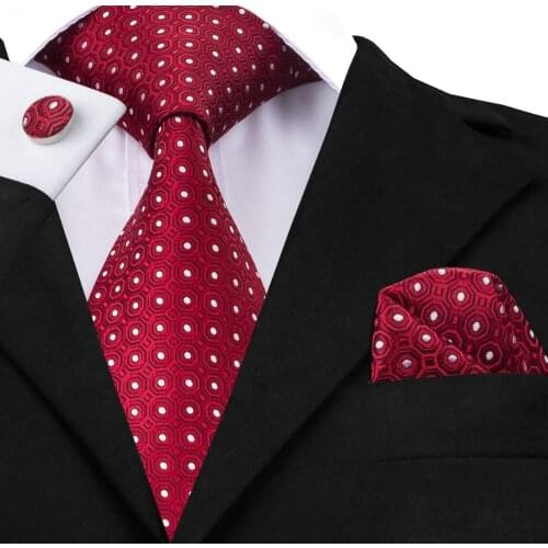 2016 Fashion Red White Novelty Tie Hanky Cufflinks Silk Necktie Ties For Men Formal Business Wedding Party C-1018