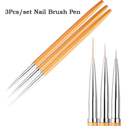 3Pcs/set Gold Nail Art Lines Painting Brush Pen Professional High Quality UV Gel Polish Tips 3D Design Manicure Drawing Tool Kit
