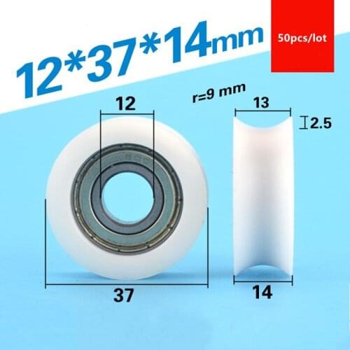50pcs U groove Plastic coated bearing 6001ZZ 12*37*14mm POM nylon wrapped pulley roller wheel