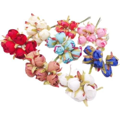 6Pcs 1.5cm Lifelike Nonwoven Artificial Rose Bouquets For DIY wreath Gift Box Scrapbooking Fake flowers Para Wedding decoratinos