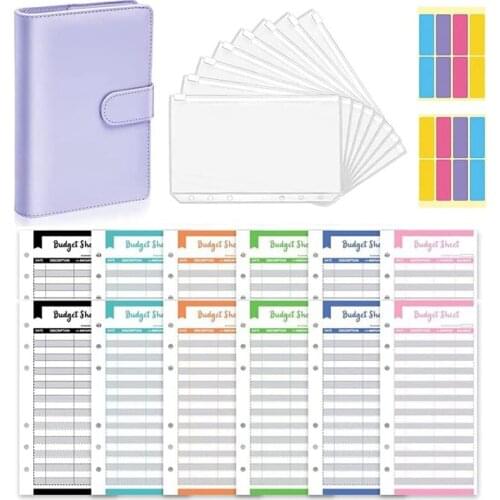 A6 PU Leather Budget Binder With Zipper Envelopes, Macarone Color Ring Budget Binder With For Home School