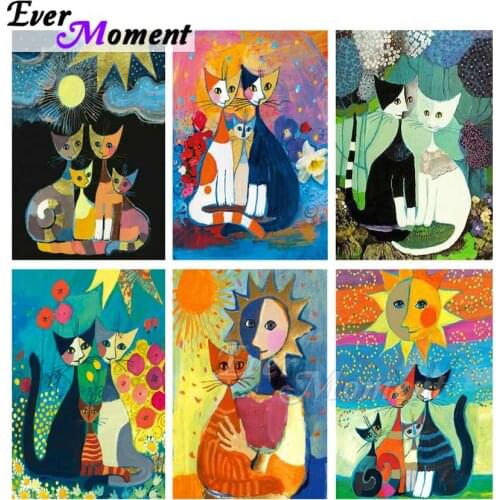 Ever Moment Diamond Painting Full Square Drill DIY Black and White Cat Animal Sun Color Diamond Mosaic Embroidery ASF2074