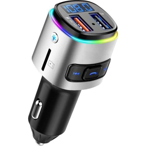 LAMJAD Auto Wireless Bluetooth FM Transmitter Car Kit Handsfree FM Transmitter LCD MP3 Player,Dual USB Port QC3.0 Fast Charging