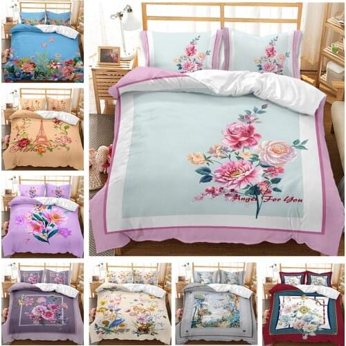 Claroom Flower Bedding Bright Flower Printing Duvet Cover Home Textile Comforter Quilt Cover Single Double Queen King Size