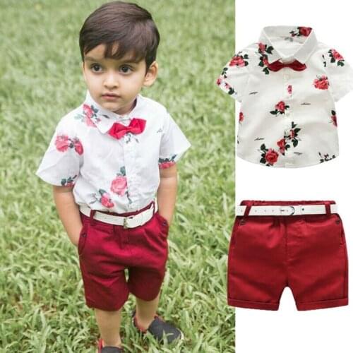 2-7 Years Boys Clothes Set Short Sleeve Boys Shirt Floral Print Shirt For Boys Blouse Set Children Set Kids Suits Boys Outfits