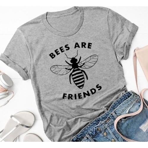 Bees Are Friends Graphic Tees Women Plant These Flowers Save The Bees Slogan T-shirt Pure Cotton Streetwear Girl Tops Drop Ship