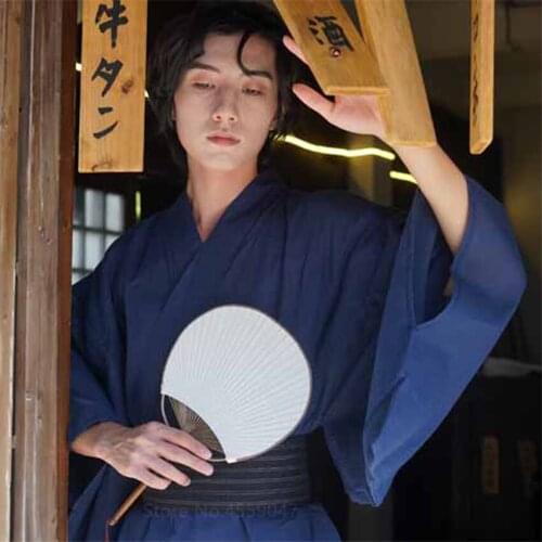 Japanese Style Kimono Yukata Solid Colour Fashion Traditional Casual Sleepwear for Samurai Men Summer Homewear Nightgown Sets