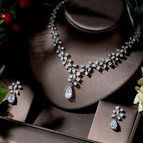 HIBRIDE African Nigerian Wedding Bridal Jewelry Set Dangle Drop Earring Necklace for Women Party Dress Accessories bijoux N-1363