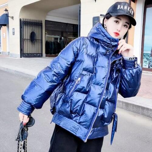 Hooded Short Down Padded Jackets Glossy Korean Winter Womens Thicken Loose Warm Coats Bread Service Casaco De Inverno Feminino