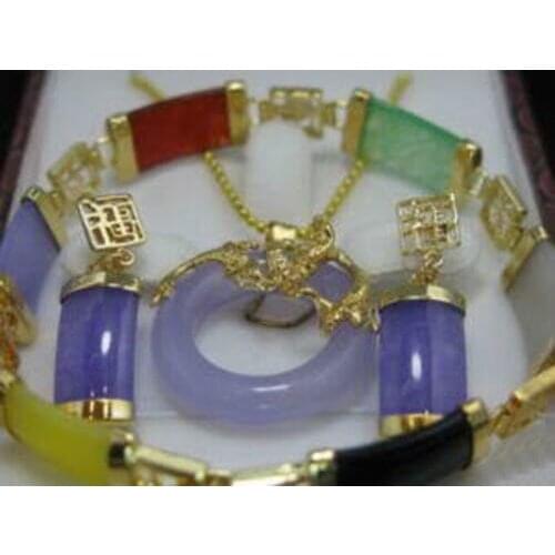 Pretty multicolor natural green buddha jadeite pendant earring bracelet set jade crystal Jewelry