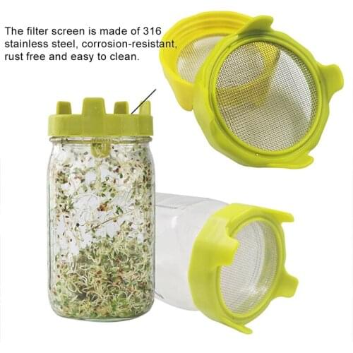 Food Grade Mesh Cover Bottle Filter Lid with Silicone Sealing Ring Water-holding Plate Suitable for Mason Jar Sprouting