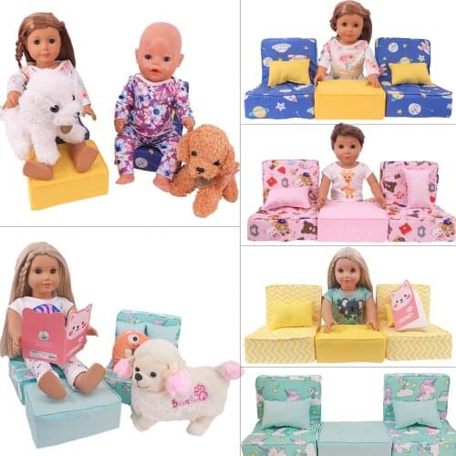 5Pcs/Set Doll Baby Furniture=2Pillows+3Sofas For 18 Inch American of girl`s&43cm Reborn New Born Baby Reborn Doll Our Generation