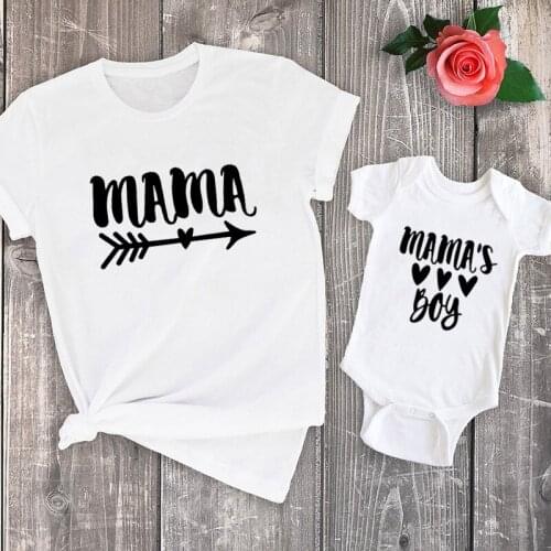 Mother Kids Family Matching Clothes Mamas Boy Print Summer Cotton Short Sleeve Fashion Brother Baby Casual T Shirts