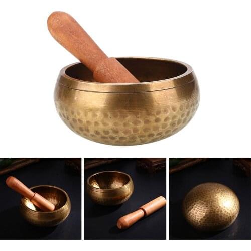 8CM Buddhism Copper Singing Bowl Hand Stick Nepal Handmade Tibetan Yoga Meditation Buddha Sound Chanting Bowl Crafts Religion