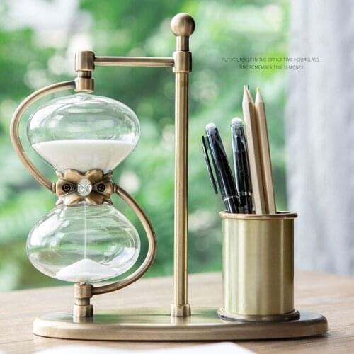 Multifunction Rotate 360° Hourglass Pen Holder Sand Timer copper Crafts Creative Home Living Room Aesthetic Decorations Gift