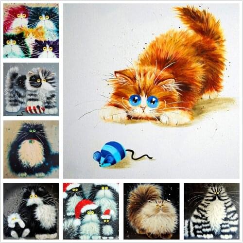 Colored Drawing Pet Cat 5D Diy Full Square and Round Diamond Painting Embroidery Cross Stitch Kit Wall Art Handcraft Home Decor