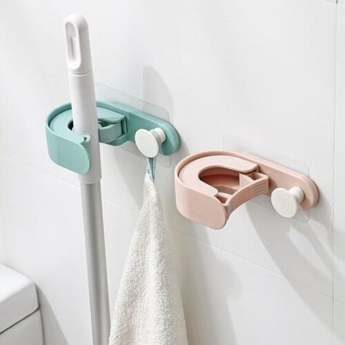 Wall Mounted Mop Holder Strong Mop Broom Hanging Holder Clean Tool Rack Hooks Organizer Kitchen Bathroom Storage Accessories