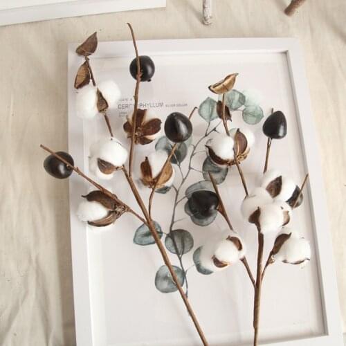 5 Head Naturally Dried Cotton Flower DIY Crafting Dried Fruit Rustic Decorative Home Decoration Wedding Decorations