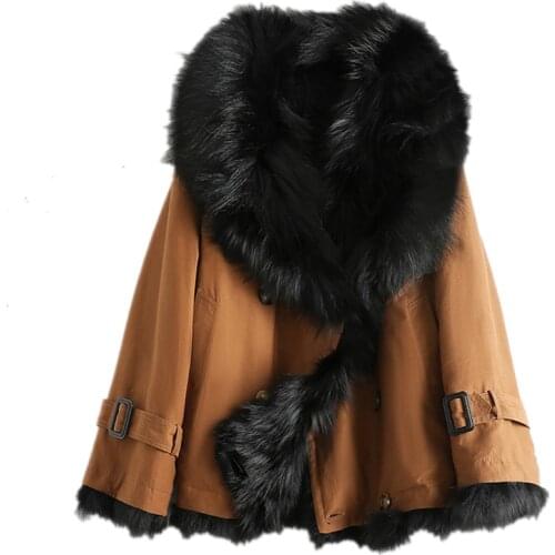 2020 Fashion new real fox fur coat women parker on both sides wear loose version of the short winter raccoon fur trench coat