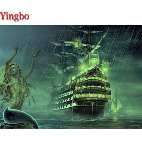 New sexy mermaid 5d diy Diamond painting ship Cross Stitch kit full square Diamond Embroidery mosaic pirates boat Home Decor art