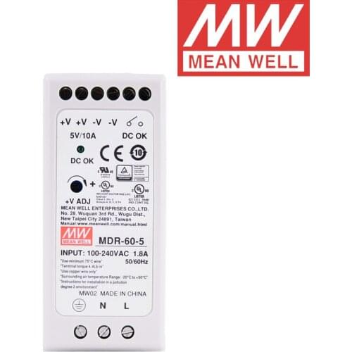 Original Mean Well MDR-60-5 series DC 5V 10A 50W meanwell Single Output Industrial DIN Rail Power Supply