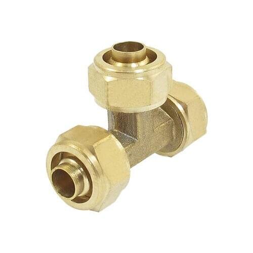 8mm x 12mm Tube Pneumatic T Shaped 3 Ways Quick Adapter Connector Brass Tone