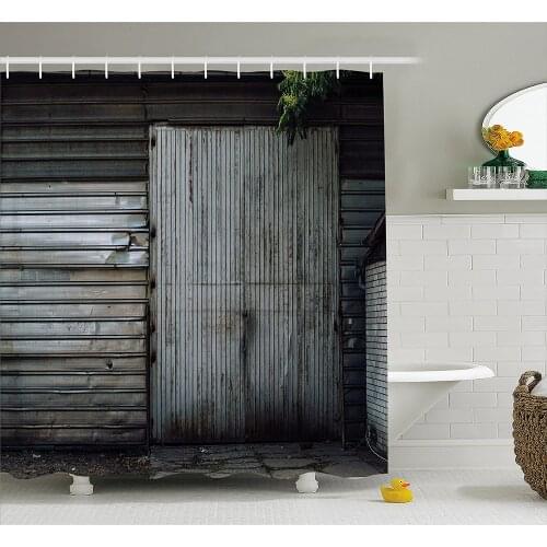 Industrial Decor Shower Curtain Obsolete Zinc Plated Steel Door Padlock Locked Gate Warehouse Print Waterproof Bath Curtains