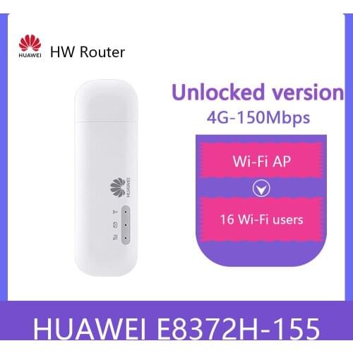 Unlocked Huawei E8372h-155 USB WiFi Modem 4G 150Mbps LTE FDD Band 1/3/5/7/8/20 TDD Band 38/40/41 3G Mobile USB Dongle