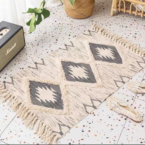 Luxury Geometric Morandi Abstract Art Carpet Living Room Bedroom Bedside Bedroom Floor Mat Absorbent Bohemian Rug 60x90cm
