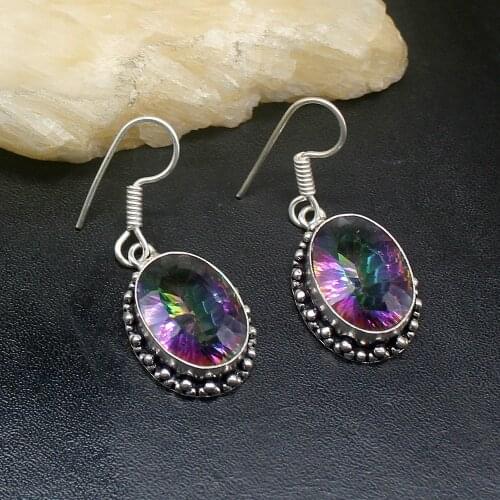 Gemstonefactory Big Promotion Single Unique 925 Silver Rainbow Fire Topaz Women Ladies Gifts Dangle Drop Earrings 20212201