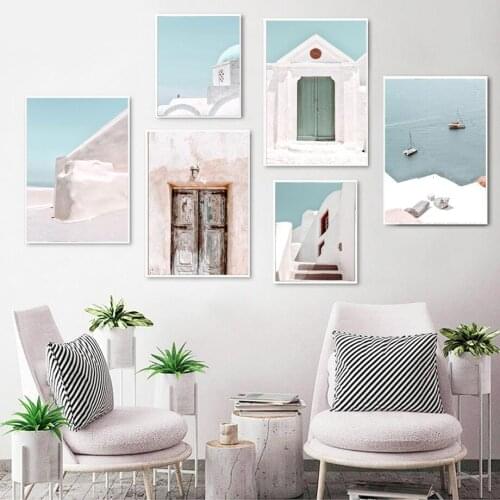 Santorini Architecture Modern Beach House Wall Art Canvas Painting Nordic Posters And Prints Wall Pictures For Living Room Decor
