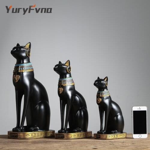 YuryFvna Resin Ancient Egypt Kitty Egyptian Bastet Cat Goddess Statue Figurine Animal Sculpture Home Office Decoration Gift