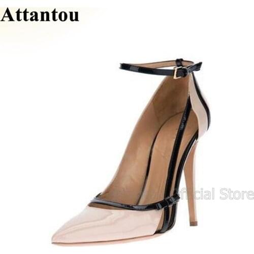 Fashion Mixed Color Bowknot Designer High Heel Dress Shoes Sexy Stiletto Heeled Woman Ankle Wrap Slip On Pumps Buckle Shoes