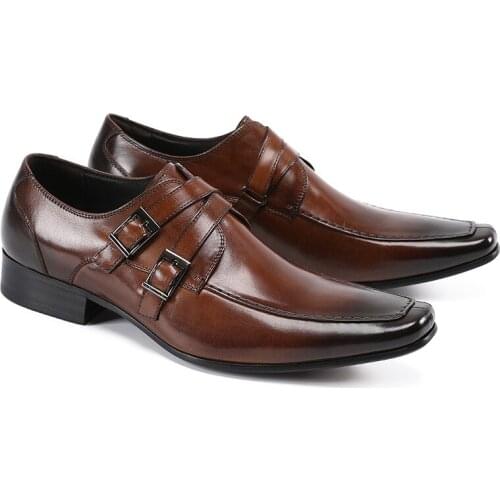 Italian Men Oxford Shoes Men Dress Leather Shoes Black Crocodile Prints Square Toe Buckle Wedding Office Men Formal Shoes