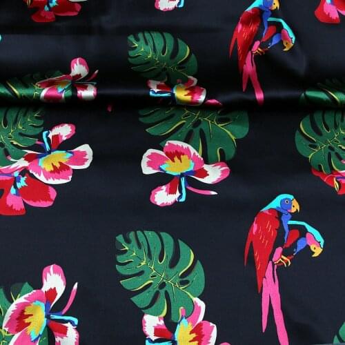 Parrot Mulberry Silk Heavy Silk Stretch Satin Fabric Dress Cheongsam Shirt