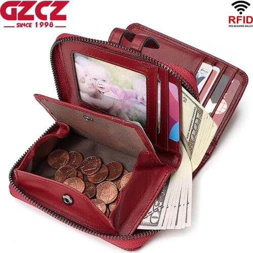 High Quality Womens Genuine Leather Wallet Female Short RFID Anti Theft Card Holder Coin Purse Wallets for Women New Fashion