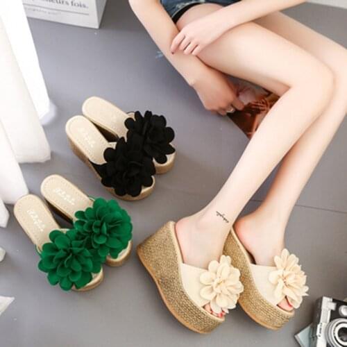 Rulangs Women Slippers Platform Wedge Women Slipper Appliques Slides Beach Sandals Slides Summer Ladies Mules Clog Shoes Girl