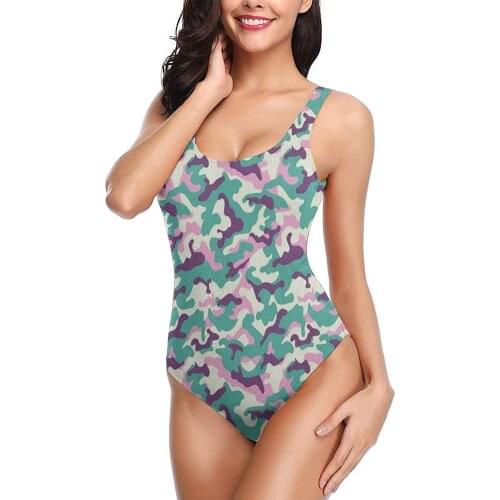 Womens One-Piece Swimsuit 2021 Sexy 1piece Surfing Swimsuits Teen Girls Camouflage Turquoise Purple Pink Colors
