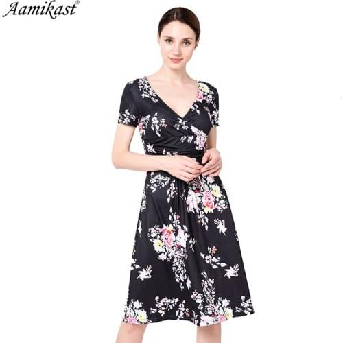 Aamikast Dress Womens Floral Print Vintage Dress Plus Size Sweet Lady Shor Sleeve V Neck Casual Summer Chiffon Chinese Style Dr